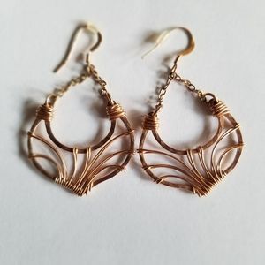 Rose gold filled hammered wire wrapped earrings